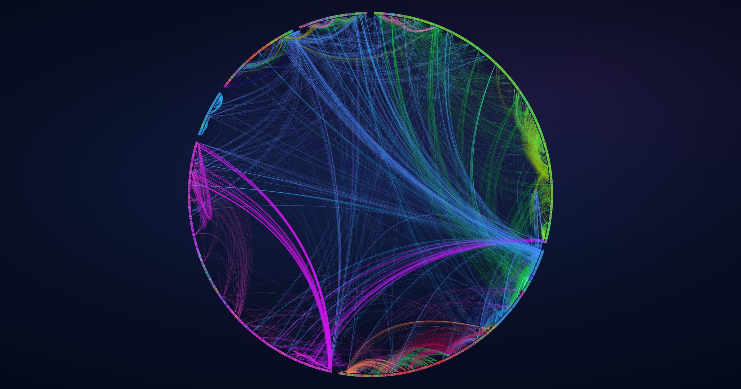 A circle of thousands of coloured threads, many sweeping across the middle.